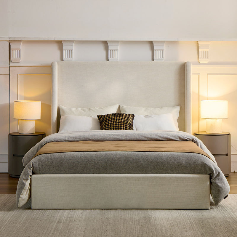 Carmen - Minimalist Upholstered Wingback Bed Frame With High Headboard - R&R Furniture Gallery (Fountain Valley, CA)