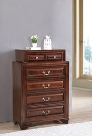 Glory Furniture LaVita accent chest with a sleek wooden finish and modern design, featuring a spacious top surface and storage drawers.