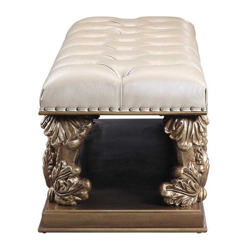 Constantine - Bench - Light Gold Synthetic Leather , Brown & Gold - R&R Furniture Gallery (Fountain Valley, CA)