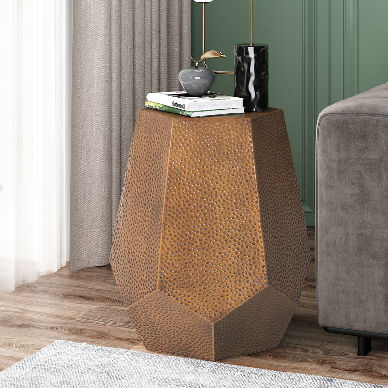 Modern hammered iron geometric end table by Noble House with a sleek, contemporary design and sturdy metal construction.
