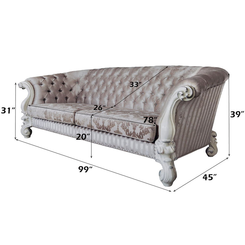Versailles - Sofa With 7 Pillows - Ivory Fabric & Bone White - R&R Furniture Gallery (Fountain Valley, CA)