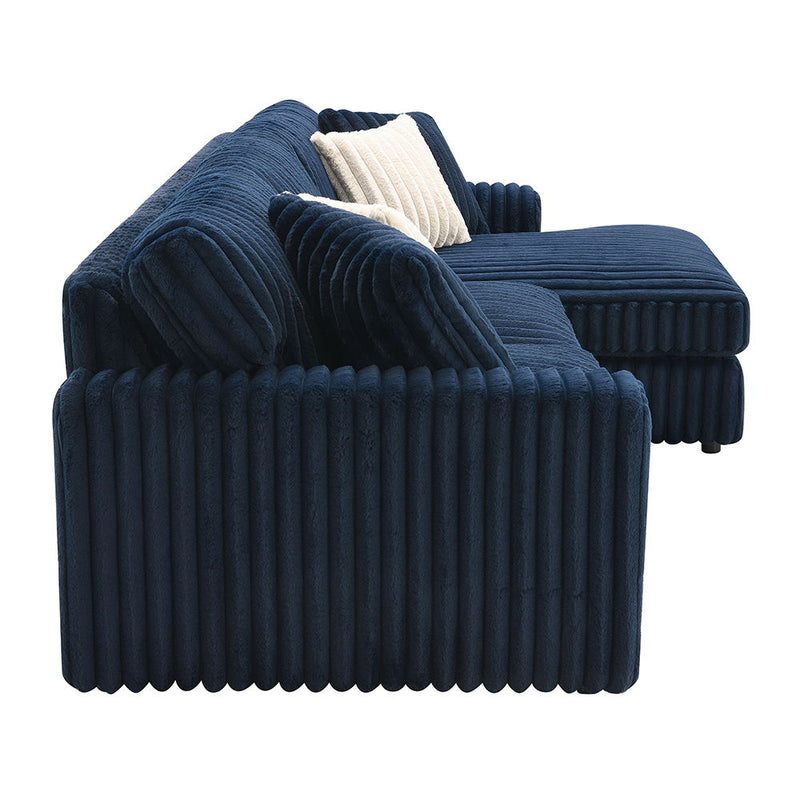Breton - Sectional Sofa With 4 Pillows - Blue Corduroy - R&R Furniture Gallery (Fountain Valley, CA)