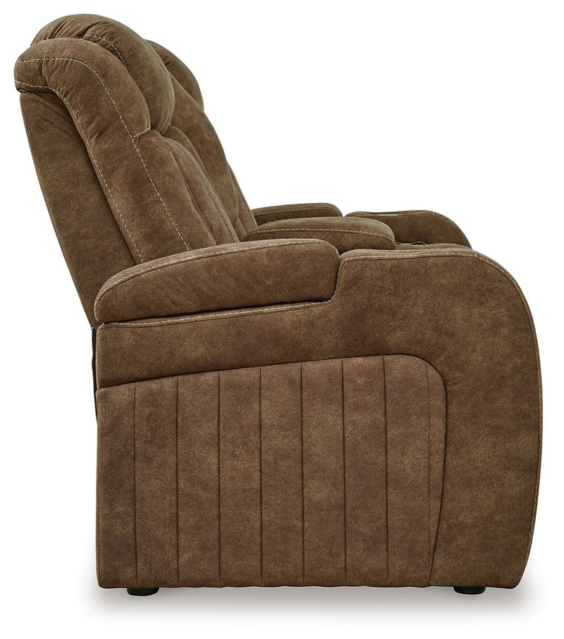 Wolfridge - Power Reclining Loveseat With Console /Adj Hdrst - Brindle - R&R Furniture Gallery (Fountain Valley, CA)