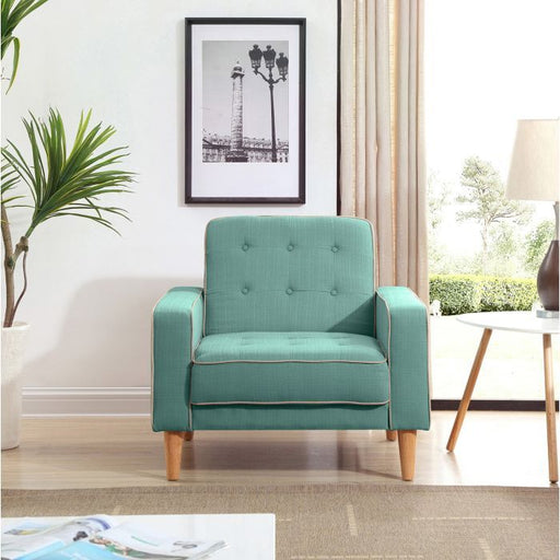 Vibrant contemporary Glory Furniture futon chair bed in bright fabric, showcasing its convertible design and modern style.