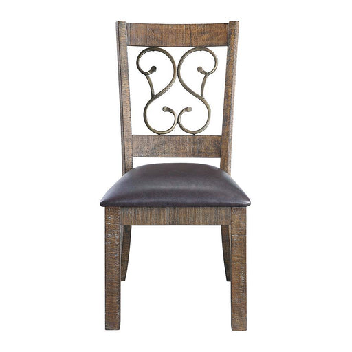 Raphaela - Side Chair (Set of 2) - Black Synthetic Leather & Weathered Cherry - R&R Furniture Gallery (Fountain Valley, CA)