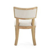 Set of two farmhouse style fabric upholstered side chairs by Noble House with wooden legs and cushioned seats.