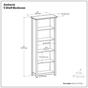 Simpli-Home Amherst standard bookcase with adjustable shelves, dark wood finish, and multiple storage compartments.
