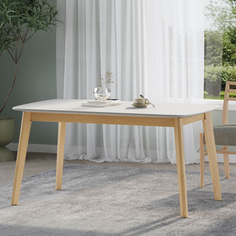 Dining Table With Splayed Rubberwood Legs & Faux Wood Tabletop, Mid Century Modern - White Oak - R&R Furniture Gallery (Fountain Valley, CA)