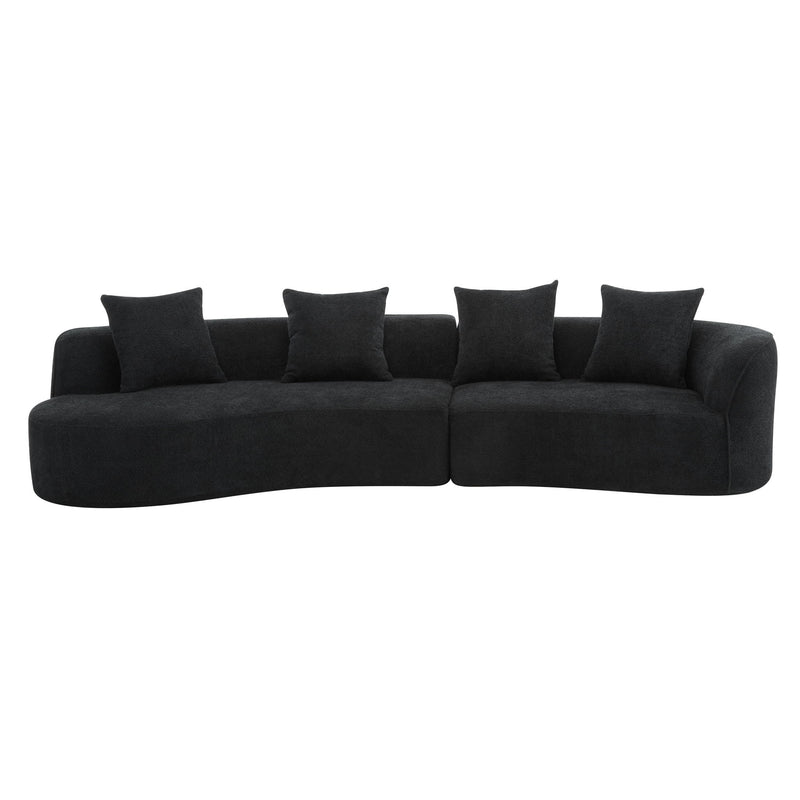 Noble House elegant curved sectional sofa with full foam cushions, stationary design, showcasing plush seating and stylish curves.