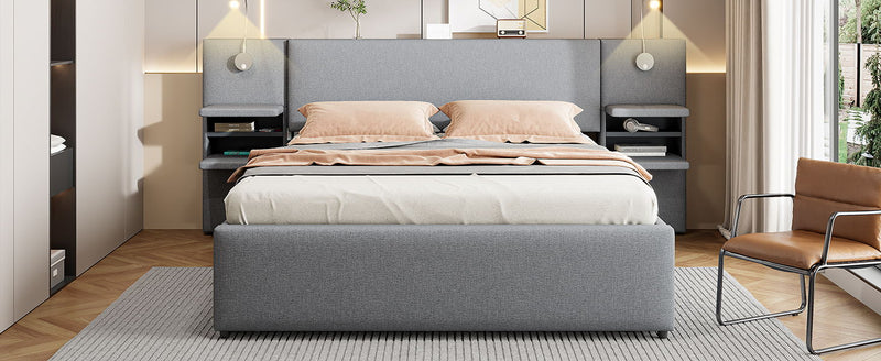 Upholstered Platform Bed With Reading Lights, Drawers, Trundle And Shelves - R&R Furniture Gallery (Fountain Valley, CA)