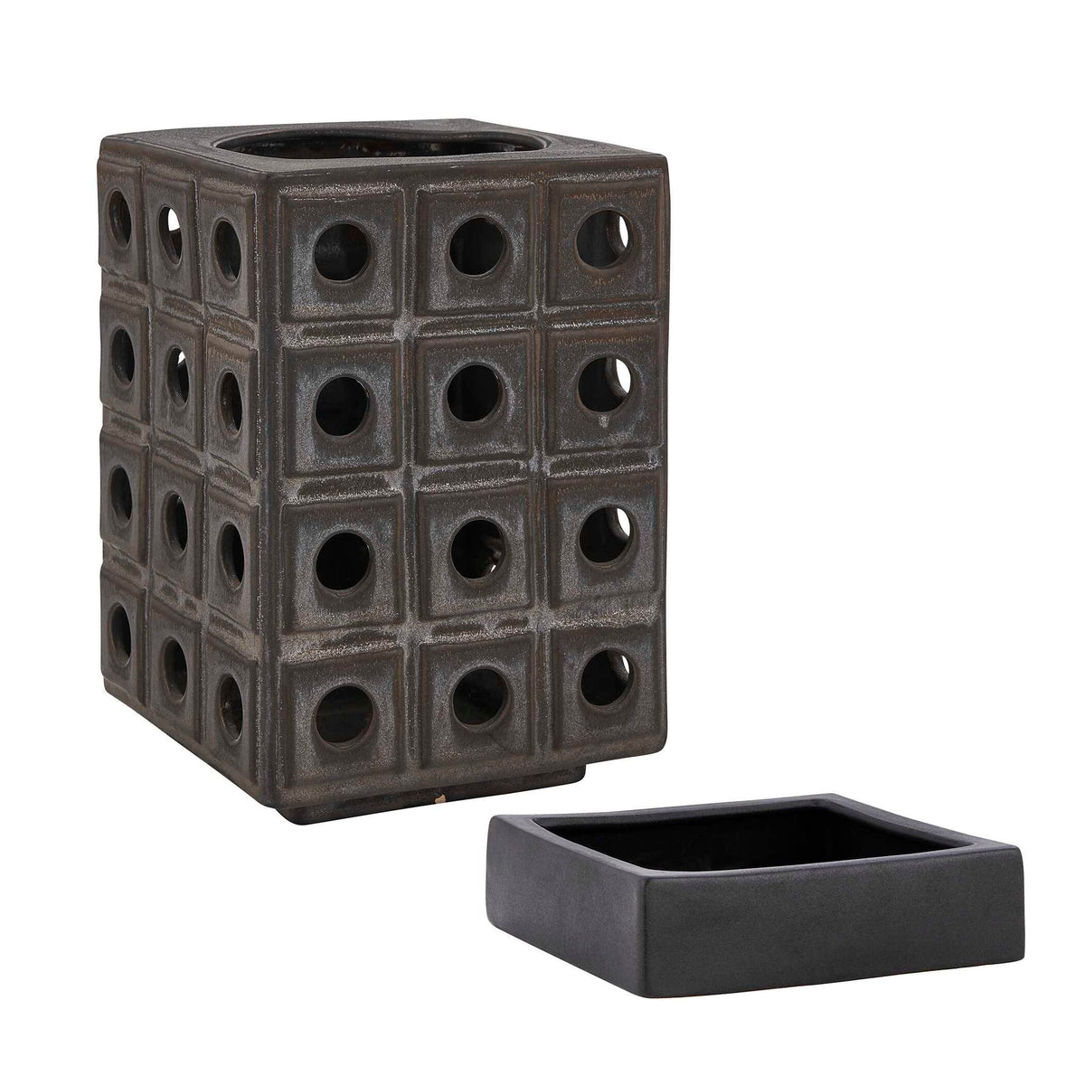 Lattice - Indoor-Outdoor Lantern Candleholder - Brown / Gray