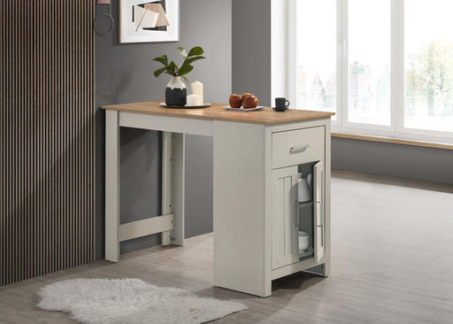 Small space counter height dining table with cabinet and drawer storage by Lilola Home, featuring a modern design and wood finish.