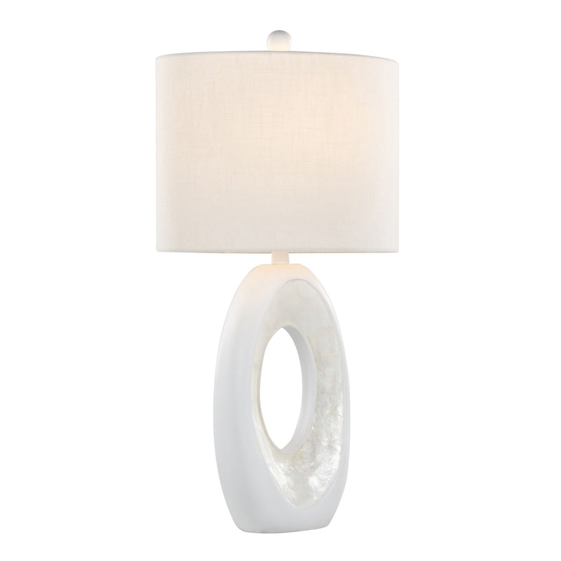Set of two Lumi Source Pearl contemporary table lamps with matte white finish and natural shell accents, perfect for modern lighting.