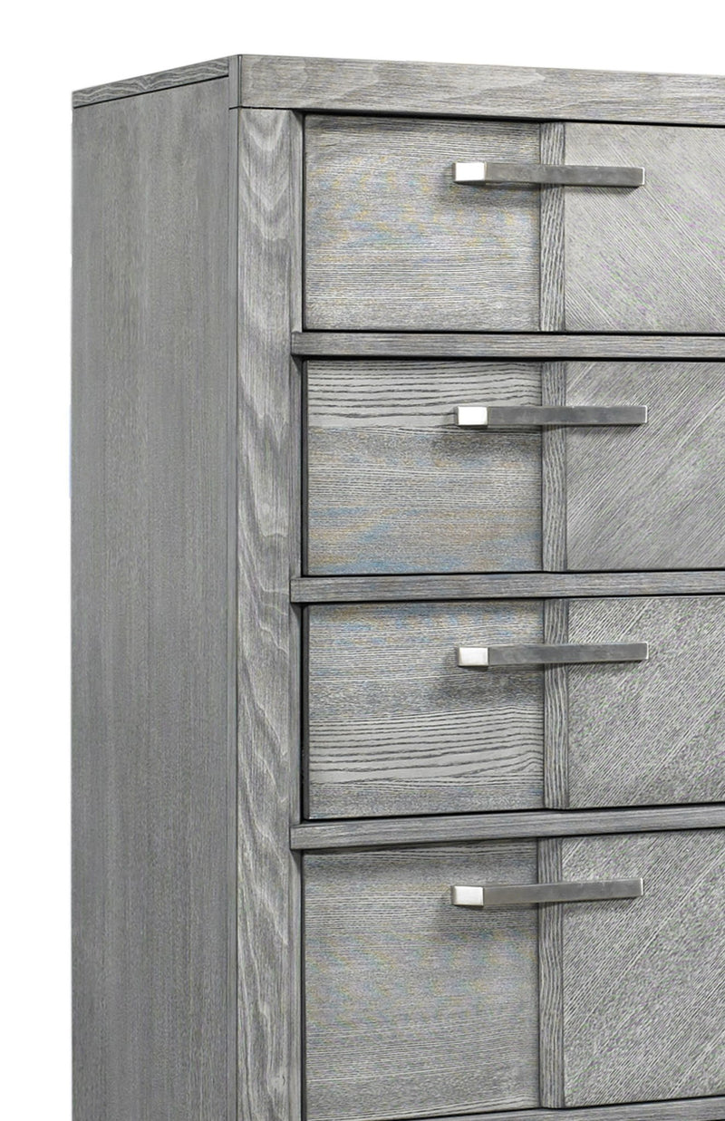 5 Drawer Chest Book Matched Veneers - Gray - R&R Furniture Gallery (Fountain Valley, CA)