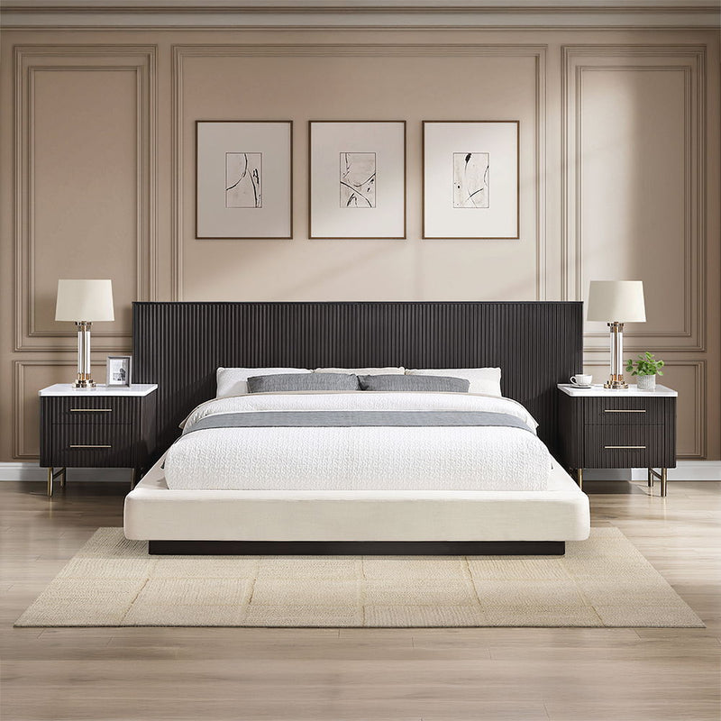 Clayten - Eastern King Bed - Beige Linen & Espresso - R&R Furniture Gallery (Fountain Valley, CA)