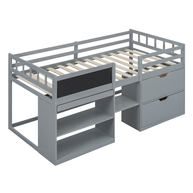 Low Loft Bed With Rolling Desk, Shelf And Drawers - R&R Furniture Gallery (Fountain Valley, CA)