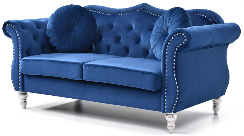 Glory Furniture stylish flared arm loveseat with plush cushions and stationary design, perfect for cozy living room seating.