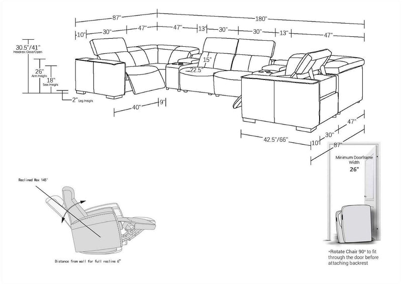 1208 - 8 Piece Modular Leather Sectional With 2 Power Recliners & Power Headrests