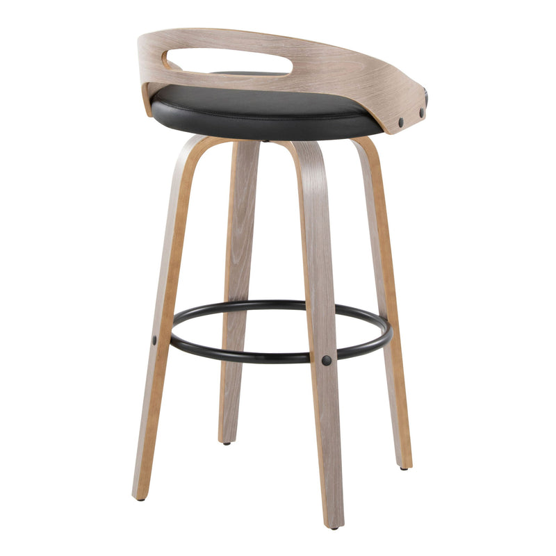 Lumi Source Cassis mid-century modern fixed height barstools with swivel, round footrest, set of 2, featuring sleek wood and metal design.