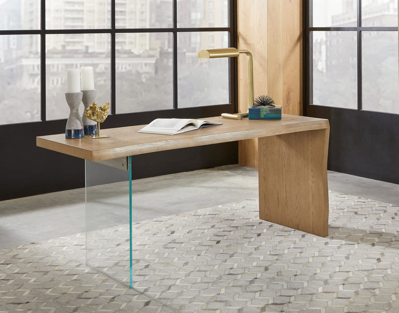 One Modern Coastal Writing Desk  in White Oak and Glass