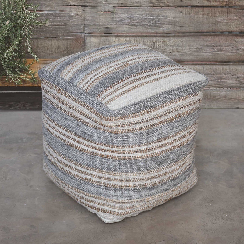 Uttermost Mesick handwoven gray accent pouf with textured fabric, round shape, and plush appearance for stylish, functional decor.