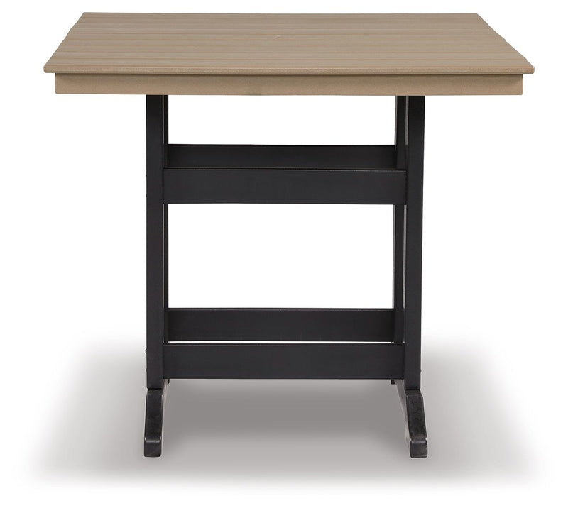 Fairen Trail - Square Counter TBL w/Umb OPT - Black / Driftwood - R&R Furniture Gallery (Fountain Valley, CA)