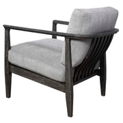 Gray modern accent chair by Uttermost with sleek design and upholstered seat, perfect for contemporary home decor.