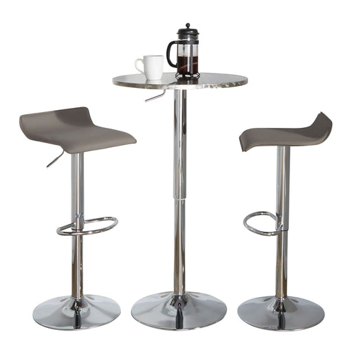Lumi Source 3-piece bar set with round contemporary design, adjustable oval footrest, ideal for modern dining or bar area setup.
