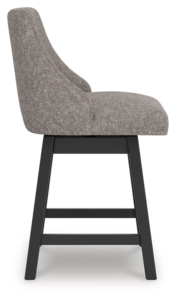Neymorton - Upholstered Swivel Barstool (Set of 2) - Dark Grayish Brown - R&R Furniture Gallery (Fountain Valley, CA)