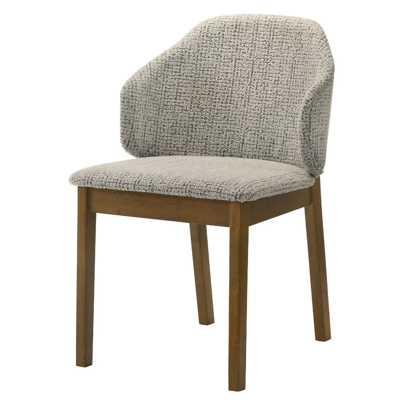 Set of two Oleia side chairs by ACME with chenille upholstery and walnut wood legs, showcasing a modern, stylish design.