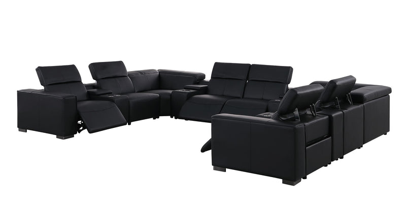 1208 - 12 Piece U Shaped Leather Sectional With 4 Power Recliners & Power Headrest