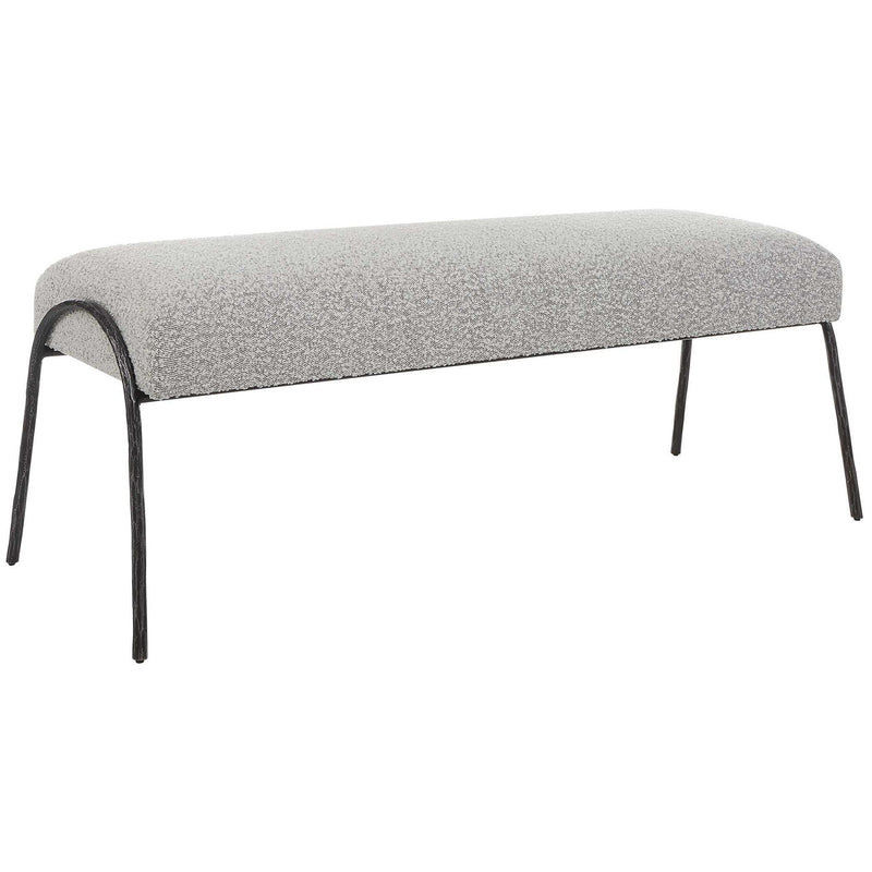 Uttermost Jacobsen modern gray upholstered bench with sleek design and cushioned seat, perfect for contemporary living spaces.