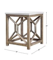 White and light brown stone end table by Uttermost, featuring a sleek design with a smooth surface and sturdy base.