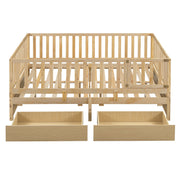DreamHaus storage daybed with fence guardrails, two drawers, convertible into a separate floor bed for versatile bedroom use.