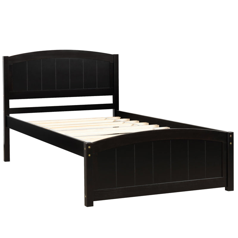 DreamHaus platform bed with headboard, footboard, and wood slat support shown in a modern bedroom setting.