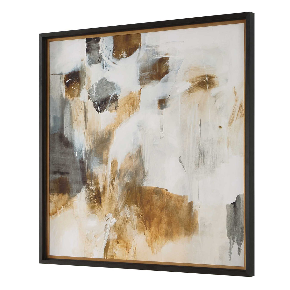 Ancient Story - Framed Abstract Print - Black / Blue / Brass / Gold / Gray / Orange / White / Yellow