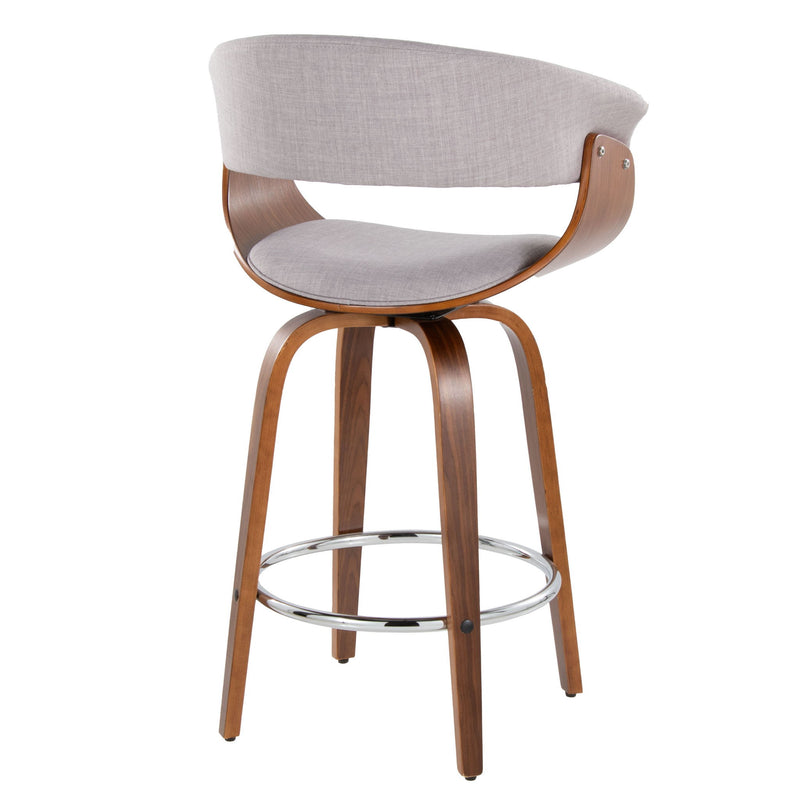 Set of two Lumi Source vintage mid-century modern fixed height counter stools with swivel, round footrest, and sleek design.