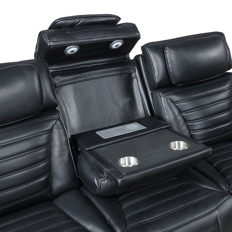 Ephron - Power Motion Sofa With Dropdown Table, Wireless Charging, Reading Light, Power Headrests & LED - Black - R&R Furniture Gallery (Fountain Valley, CA)