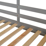 Wood bunk bed with roof, window, guardrail, and ladder by DreamHaus, featuring a cozy, multi-level design for children's bedrooms.