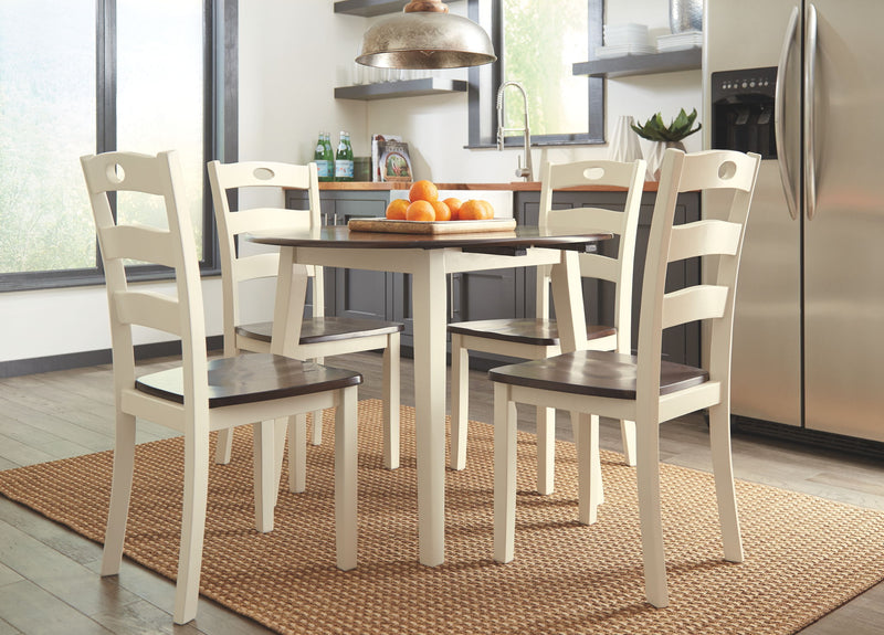 Woodanville - Round DRM Drop Leaf Table - Cream / Brown - R&R Furniture Gallery (Fountain Valley, CA)