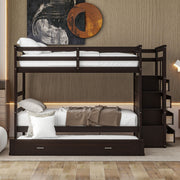 DreamHaus bunk bed with staircase and trundle, featuring two stacked beds and a built-in staircase for easy access.