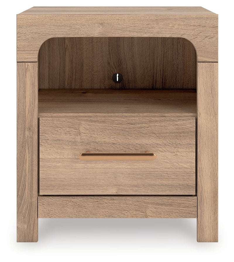 Kinlanni - One Drawer Night Stand - Tan - R&R Furniture Gallery (Fountain Valley, CA)