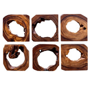 Set of six dark brown wood wall decor panels by Uttermost, featuring textured, geometric designs for modern interior decoration.