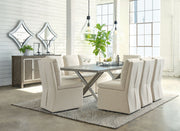 Millennium® Ashley Krystanza 8-piece dining room set with a table and matching chairs, modern wooden design for dining spaces.