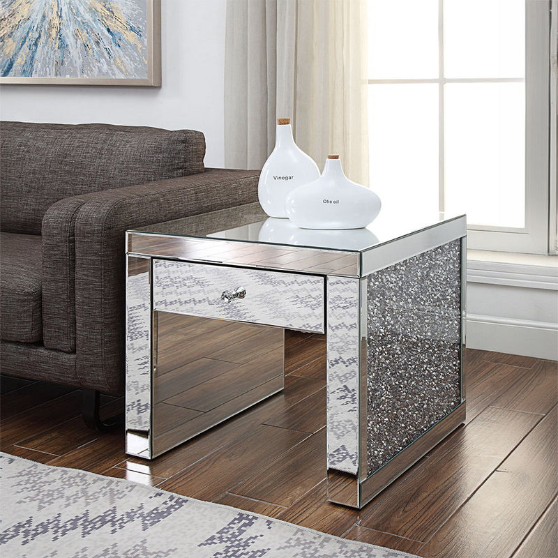 Noralie - 24" Square End Table - Mirrored & Faux Diamonds - R&R Furniture Gallery (Fountain Valley, CA)