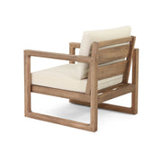 Noble House 4-piece acacia wood outdoor patio furniture set with coffee table, deep seating porch chairs and soft cushions in brown wash and beige