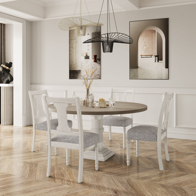 Tannen - Round 5 Piece Dining Table (Set of 5) - White And Gray - R&R Furniture Gallery (Fountain Valley, CA)