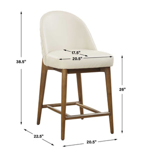 Stitches - Leather Counter Stool - White / Brown