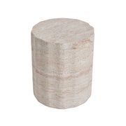 Noble House beige concrete side table with travertine top, suitable for indoor or outdoor use, lightweight and stylish.