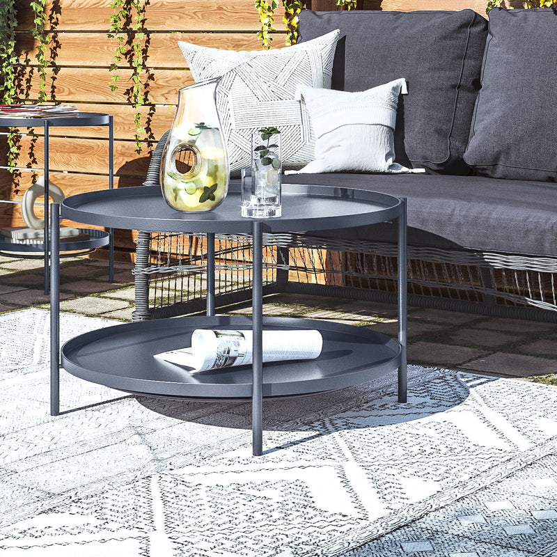 Simpli-Home Monet handcrafted coffee table with a wooden finish and modern design, ideal for living room decor.